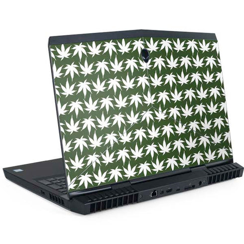 Marijuana Leaf White Pattern Dell Alienware Skin